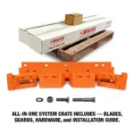 Vulcan V-Plow steel cutting edge system with cast steel curb guard blade savers with carbide full packaging for western, fisher, snowex, douglas dynamics