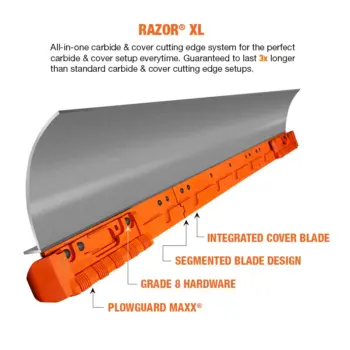 Razor® XL Carbide Cutting Edge System - Grade 8 Hardware - PlowGuardMAXX™ - Integrated cover blade - segmented blade design